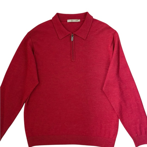 Raffi 100% Merino Wool Classic Quarter Zip Collared Sweater Red Size L - Picture 4 of 10